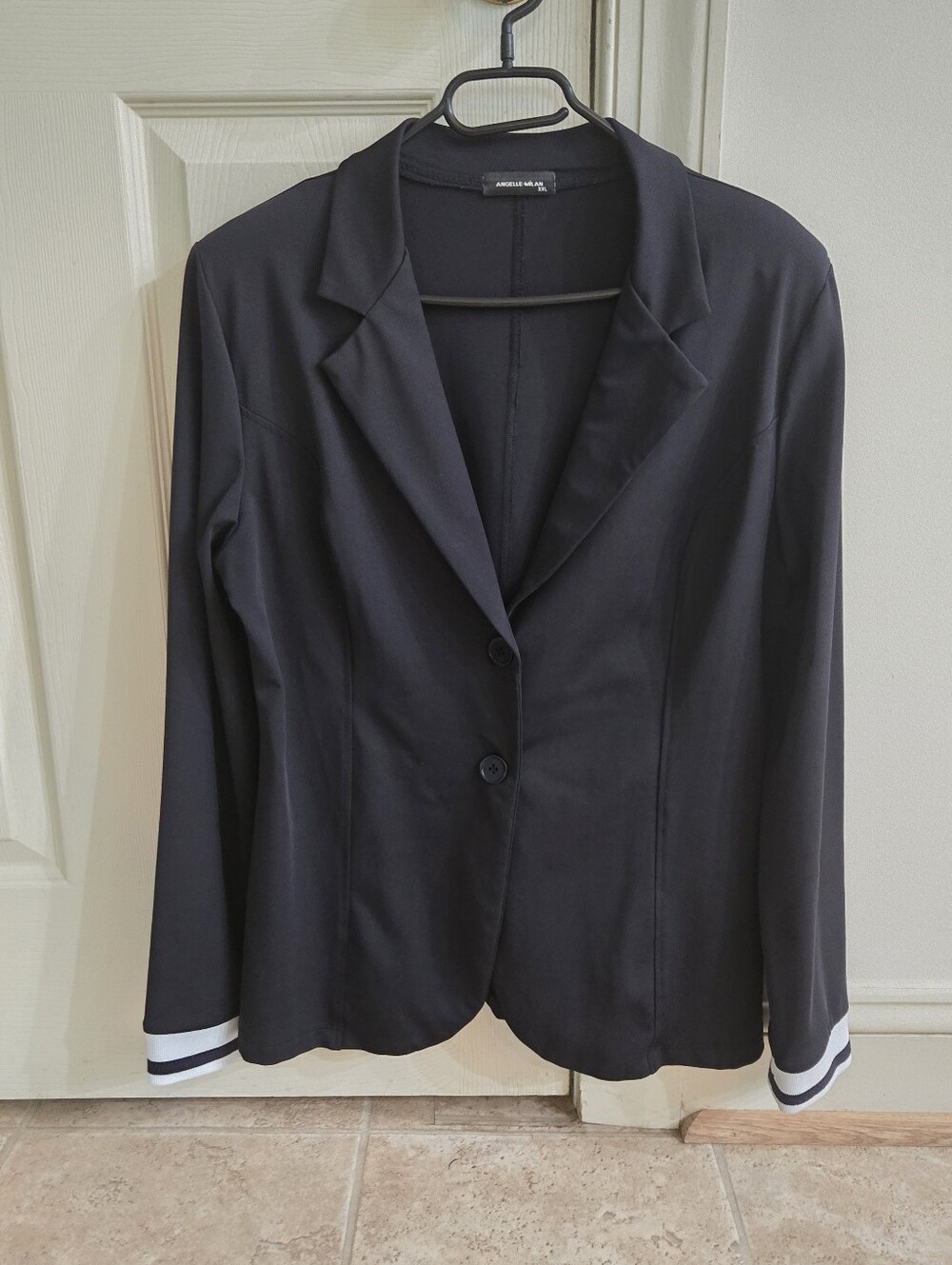Ladies Dark Blue Two-Button Blazer with Contrast Cuffs